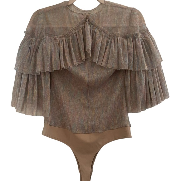 NWT Amanda Uprichard Iridescent Ruffle Top Bodysuit. Size Small - Picture 2 of 4